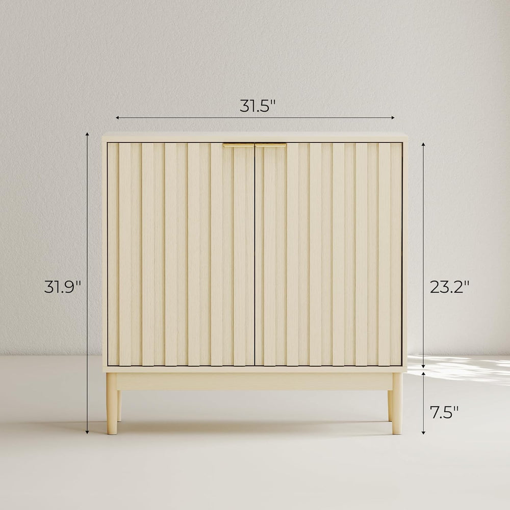 Fluted Cabinet with Storage, Buffet Cabinet Sideboard with 2 Doors, Beige Buf...