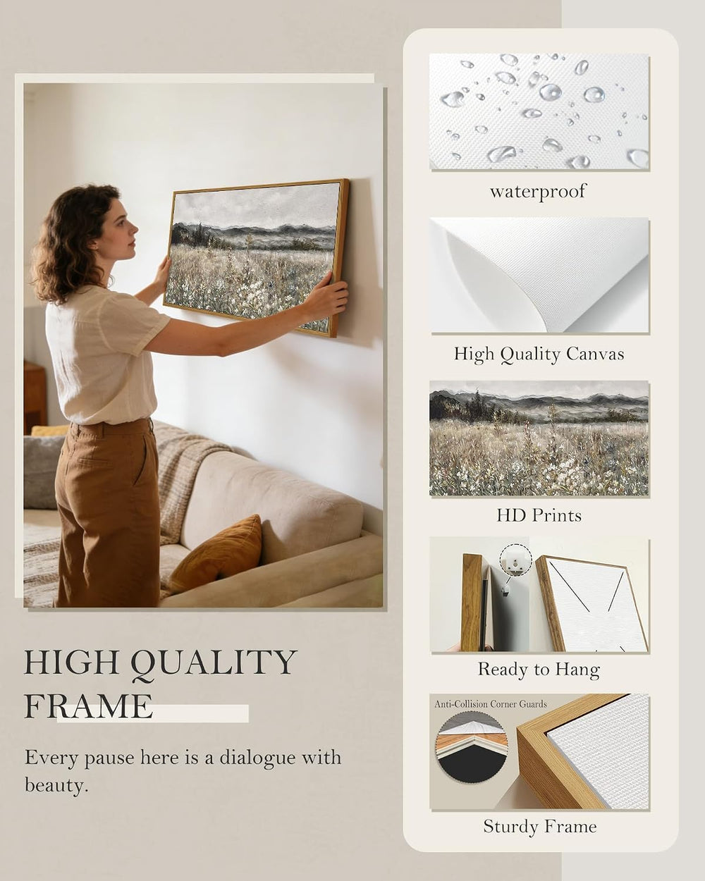 SHENIFY 20x40in Extra Large Vintage Framed Wall Art Meadow with Flowers Lands...