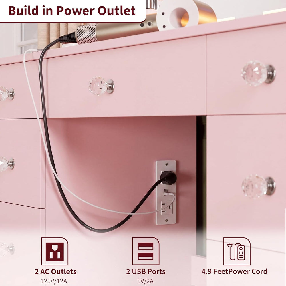 SMOOL Vanity with Mirror and Lights - Vanity Desk with Outlet and 9 Drawers |...