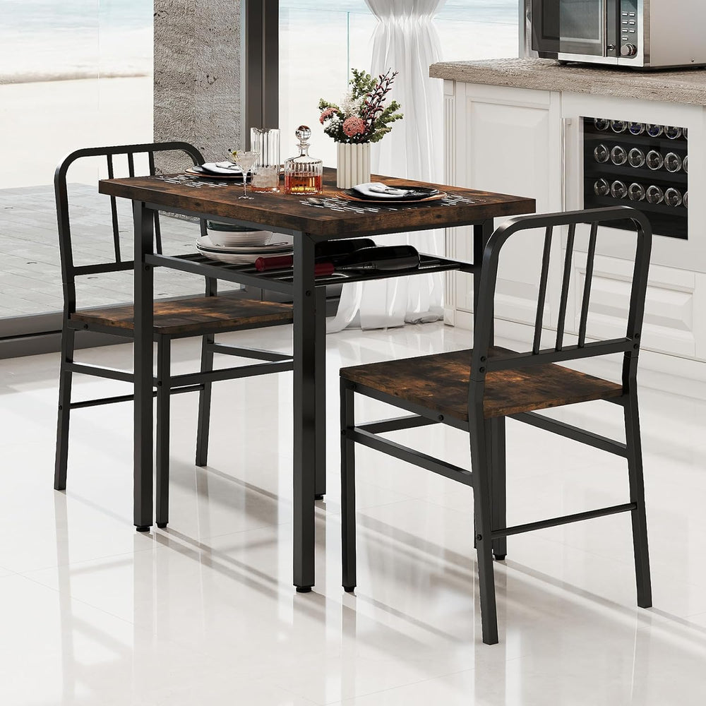 GOFLAME 3-Piece Dining Table Set for 2, Wooden Rectangular Kitchen Table and ...