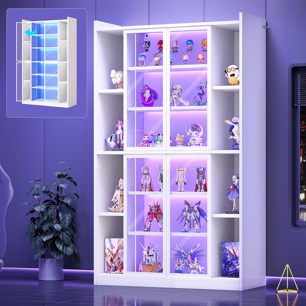 SEDETA 71" Tall 6-Tier Display Cabinet with Doors and Adjustable Shelves