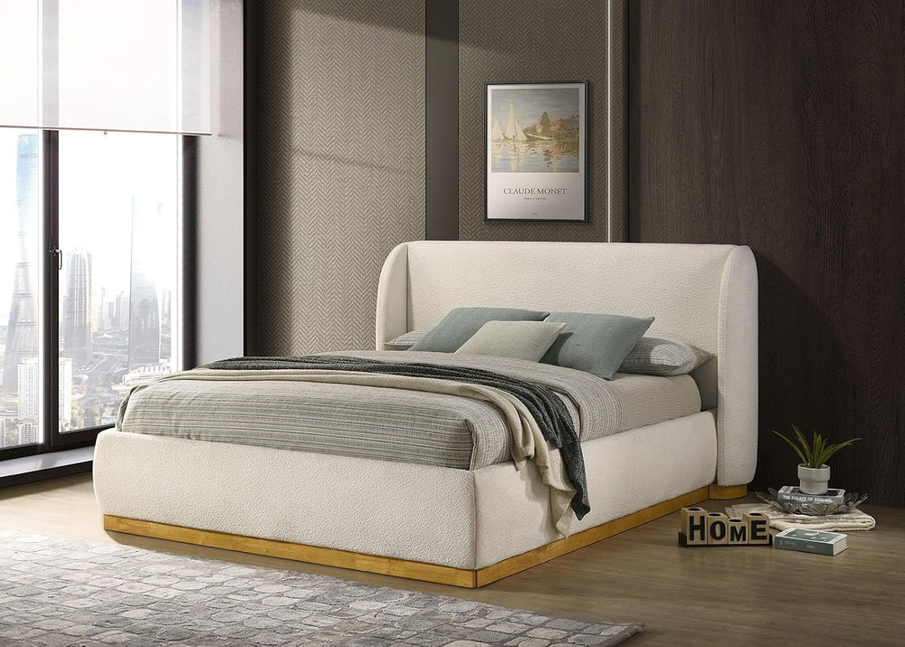 GOWE Bed 1pc Queen Boucle Upholstered Wingback Headboard Bedroom Furniture