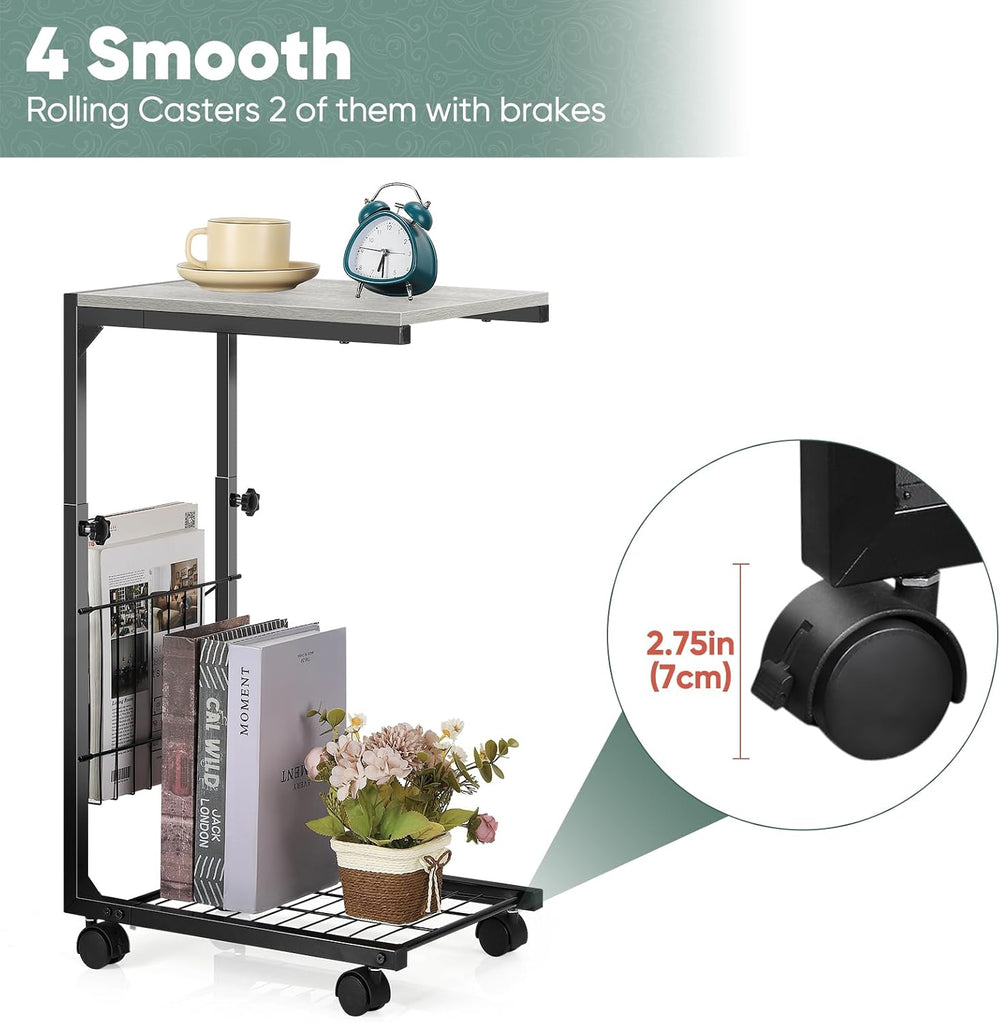C Shaped End Table with Wheels
