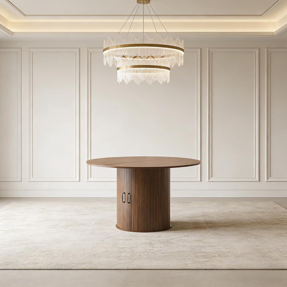 Round Dining Table with Storage Cabinet, Wood Kitchen Table with Double Doors...