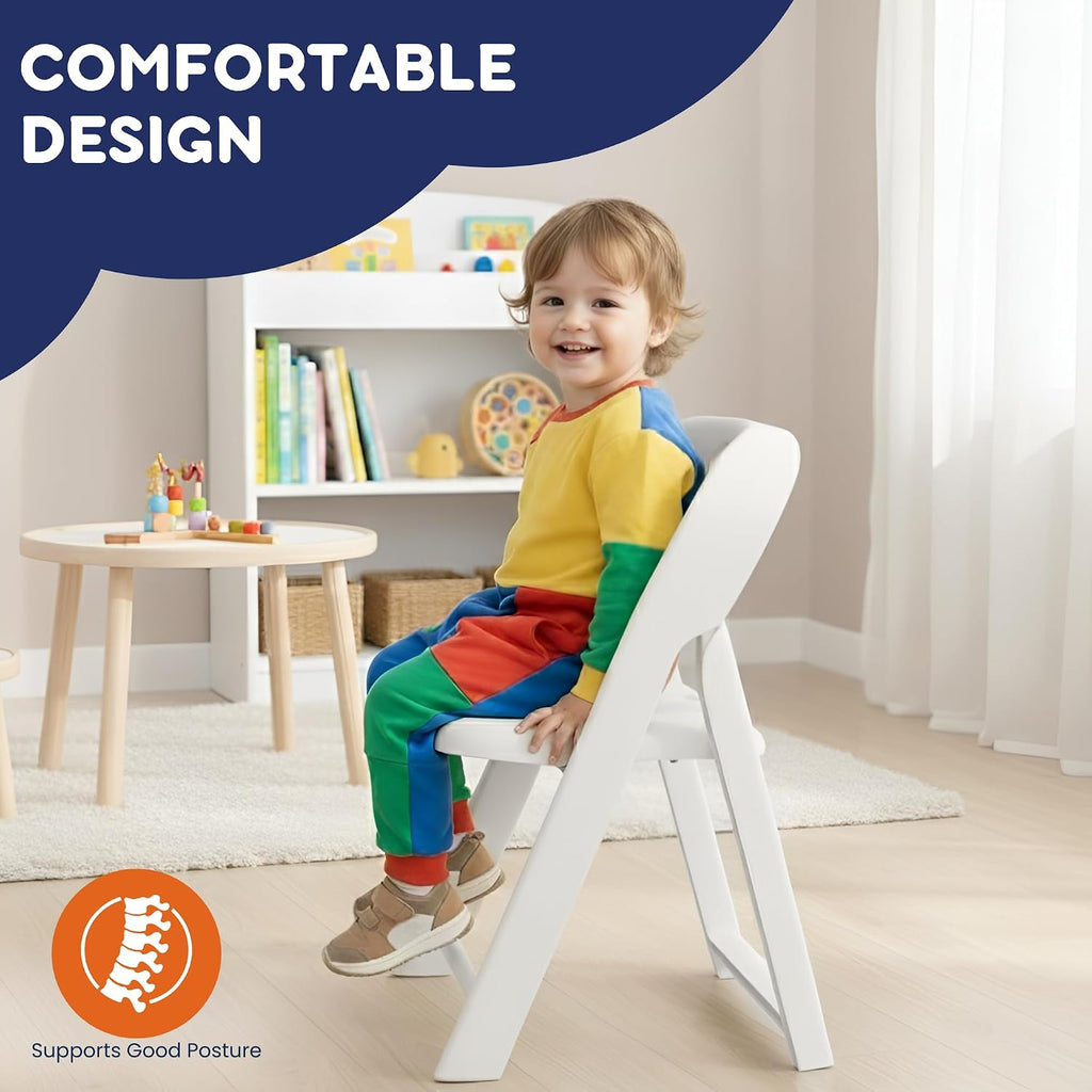 Giggle & Play Kids Folding Chair, 2 Pack - Toddler Beach & Camping Chair | Portable Folding Chairs for Kids & Toddlers, Lightweight for Beach, Camping & Sturdy Backrest, Easy Fold - White