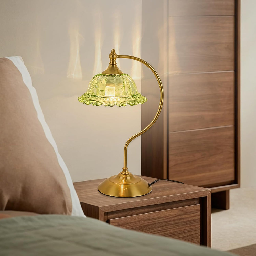 Green Table Lamp for Living Room Vintage Lamp Glass Flower Lamp