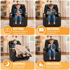 Donut Larger Kids Reclining Chair PU Leather Recliner Sofa Push Back Lounge Children Toddler Boys Girls Ages 3-12 with Dual Cup Holders and 4 Pockets