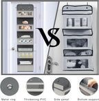 Over The Door Hanging Organizer with 5 Big Pockets, Wall Mount Fabric Back of Door Storage Organizer with Clear Window & Metal Hooks for Pantry Closet Diaper Dorm Nursery Bedroom