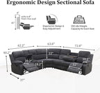 Manual Recliner Sectional Sofa Set, Corduroy L-Shaped Living Room Furniture Sets, Reclining Corner Couch with Drop-Down Table/Storage Console/Cup Holders for Home Office (Dark Grey, Sectional)