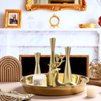 Thenshop 3 Pcs 15 Inch Gold Round Serving Tray Stainless Steel Circle Decorative Vanity Gold Plate Metal Jewelry Makeup Organizer Dishes for Gift Wedding Coffee Table Bathroom Dessert Christmas