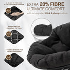 Bme 40" Ergonomic Wicker Papasan Chair with Soft Thick Density Fabric Cushion, High Capacity Steel Frame, 360 Degree Swivel for Living, Bedroom, Reading Room, Lounge, Onyx Stone - Black Base