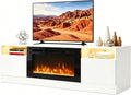 MXV Fireplace TV Stand with 36'' Electric Fireplace Up to 90" TVs, LED Light Entertainment Center, Modern Wood Texture Entertainment Stand with Highlight Storage Cabinet, White-Black1