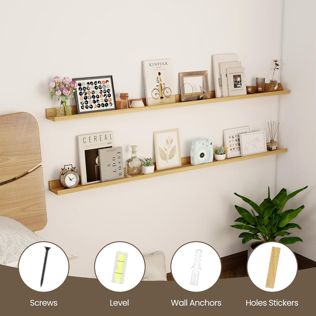 Axeman Oak Floating Shelves - 55 Inch Picture Ledge Shelf Set of 2 - Oak Wall Shelves with Lip - Picture Shelf for Wall with Ledge - Photo Ledge Shelves for Pictures Nursery Books
