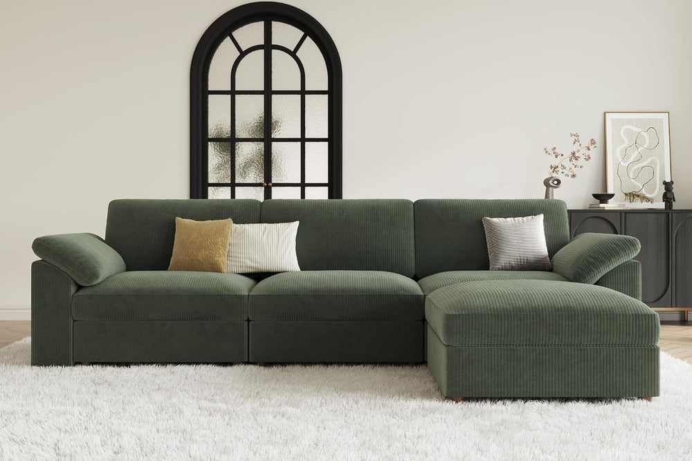 EASE MOOSE Green Sectional Modular Sofa, Oversized Deep Seat Cloud Couch