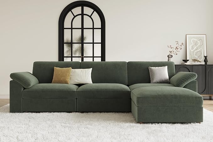 EASE MOOSE Sectional Modular Sofa,Comfty Oversized L Shape Sectional Couch Wide Deep Seat Modular Cloud Couch with Ottoman,Green