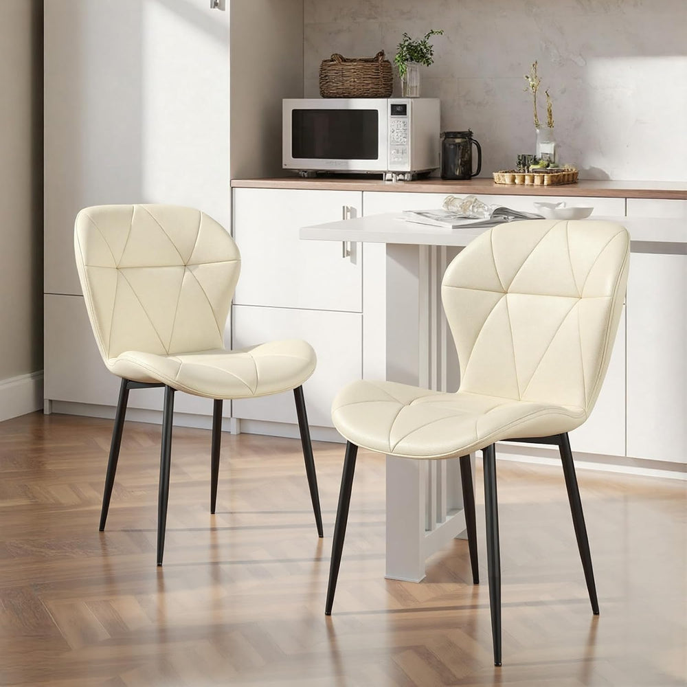 Diamond Dining Chairs Set of 4 PU Leather for Kitchen (Khaki) | Elegant rhomb...
