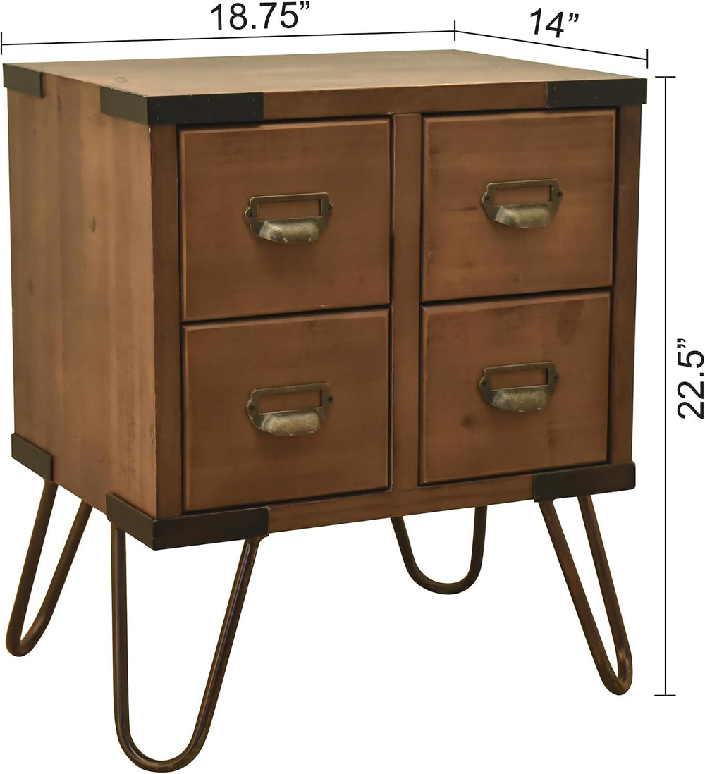 eHemco Antique Style 4-Drawer Storage End Table Side Table with Metal Hairpin...