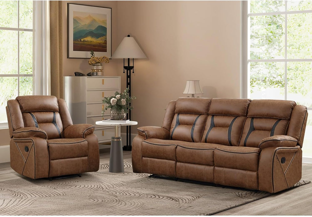 EBELLO Manual Recliner Sofa Set, Faux Leather Reclining Living Room Furniture...