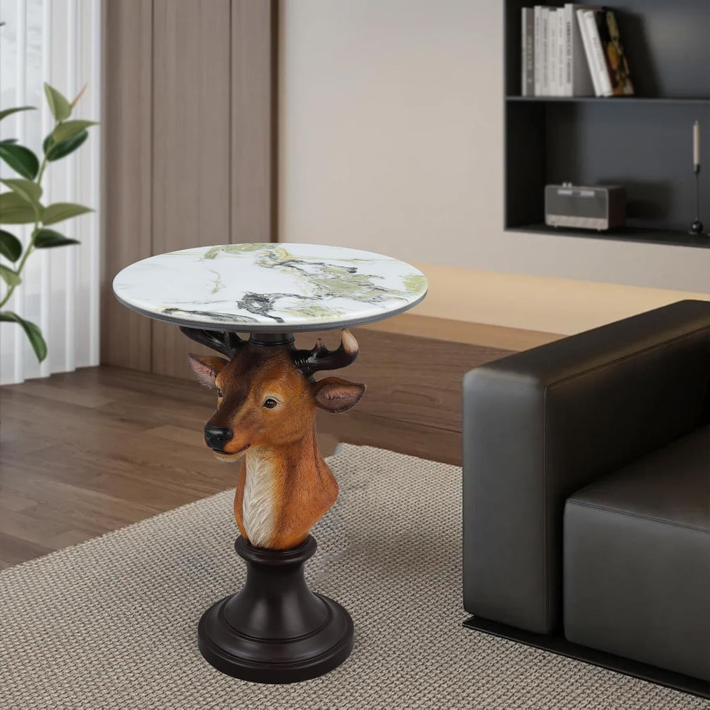 LUMISOL Accent Side Table, Deer Statue End Tables for Home Office, Living Roo...