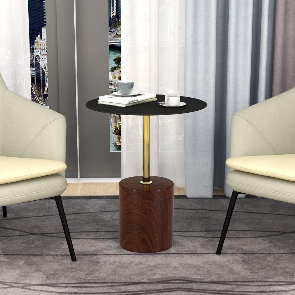 LeisureMod Round Side Table with Modern Stainless Steel Pedestal Base, Chic A...