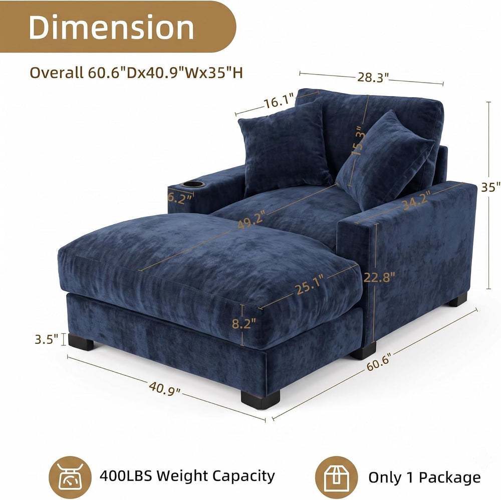 Oversized 60" Chaise Lounge Sofa, Chaise Lounge Recliner with Adjustable...