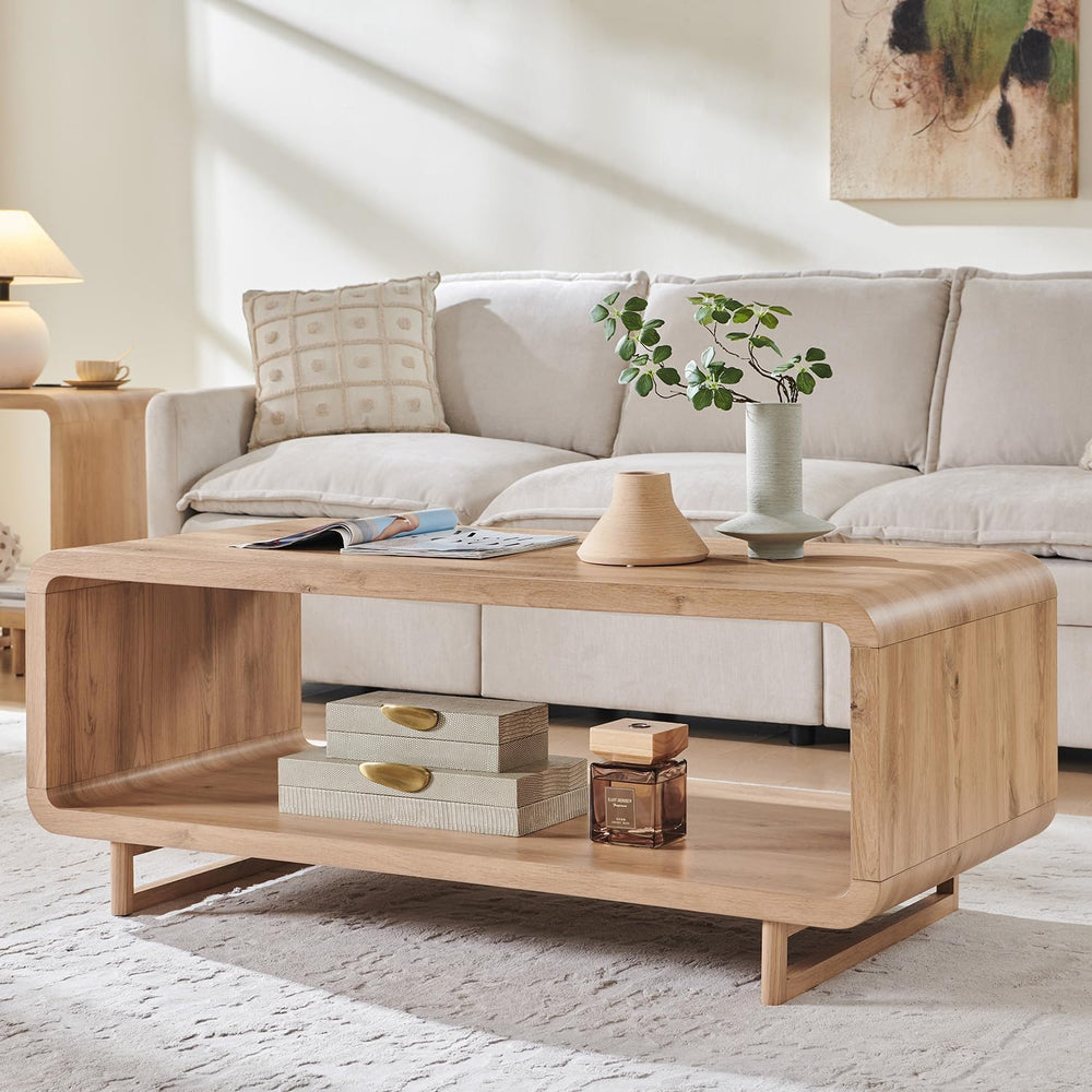 IFGET 48" Modern Coffee Table, 2-Tier Minimalist Center Table with Stora...