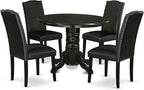 East West Furniture SHEN5-BLK-69 5 Piece Dining Room Table Set Includes a Round Kitchen Table with Pedestal and 4 Black Faux Leather Parson Dining Chairs, 42x42 Inch, Black