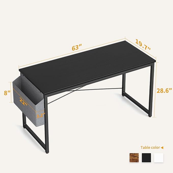 Cubiker Computer Desk 63 inch Home Office Writing Study Desk, Modern Simple Style Laptop Table with Storage Bag, Black