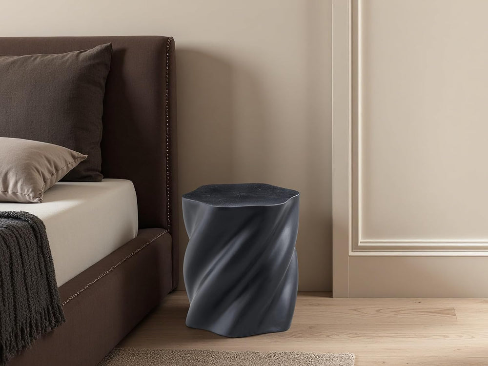 19.69" Modern Sculpture-Style Black Fiberglass End Table,Sofa Couch Side...