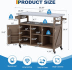 Outdoor Grill Cart with Storage Cabinet, Wood Outdoor Kitchen Island on Wheels, Grill Cart Table with Stainless Steel Table Top, Spice Rack, Towel Rack & Lockable Wheels for Kitchen,BBQ, Coffee