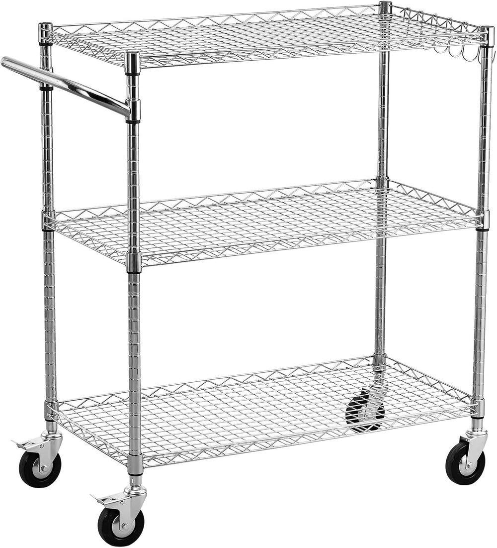 VEVOR 3 Tier Rolling Utility Cart, 661 lbs Static Capacity, Heavy Duty Adjust...
