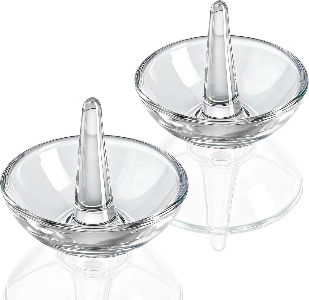 H&D HYALINE & DORA 2 Pack Round Glass Jewelry Dish Jewelry Tray (3.1 Inch) | Gifts for Women, Trinket Dish, Crystal Ring Holder for Engagement Wedding Birthday Holiday