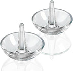 H&D HYALINE & DORA 2 Pack Round Glass Jewelry Dish Jewelry Tray (3.1 Inch) | Gifts for Women, Trinket Dish, Crystal Ring Holder for Engagement Wedding Birthday Holiday
