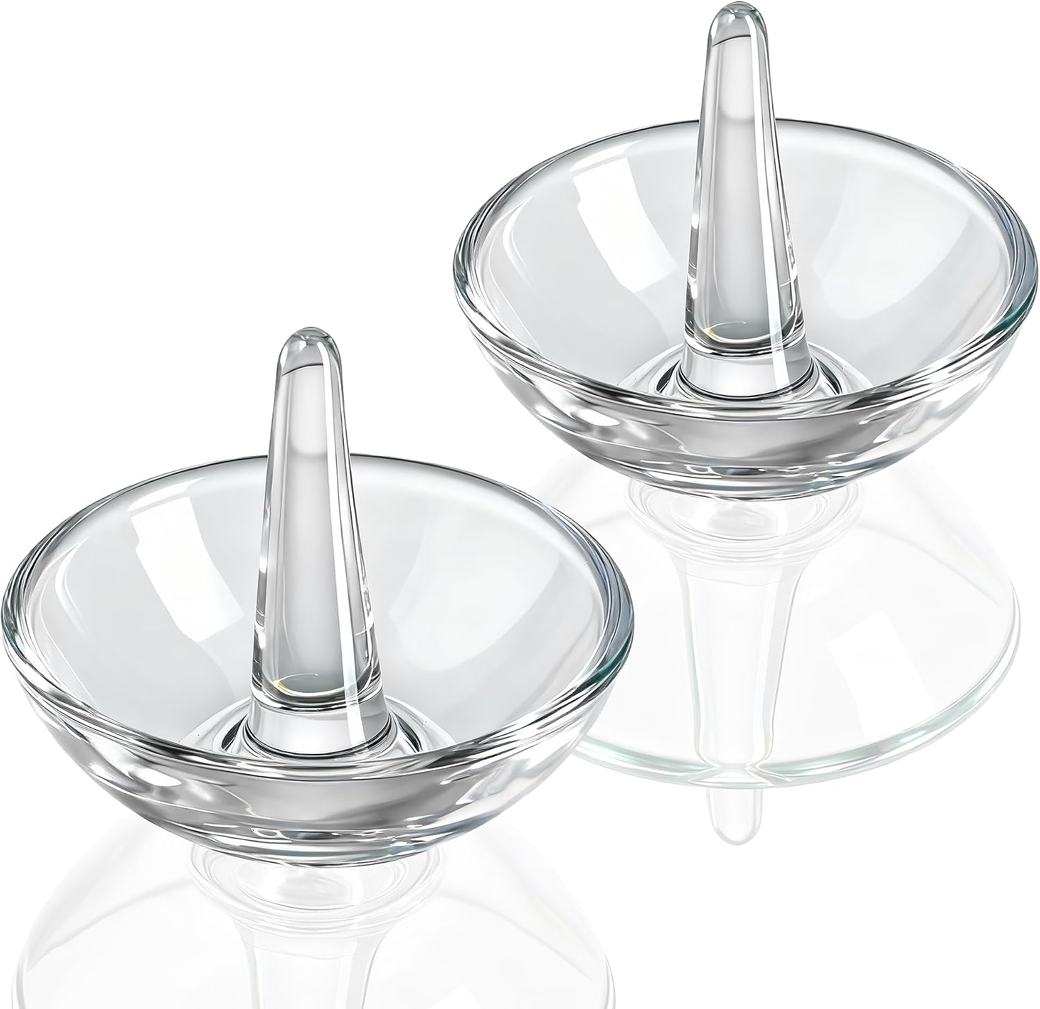 H&D HYALINE & DORA 2 Pack Round Glass Jewelry Dish Jewelry Tray (3.1 Inch) | Gifts for Women, Trinket Dish, Crystal Ring Holder for Engagement Wedding Birthday Holiday