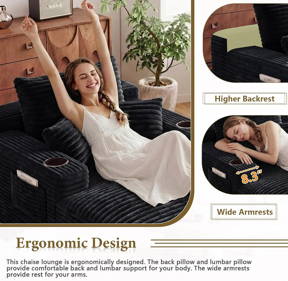 65" L Oversized Chaise Lounge Chair Indoor,Comfy Reading Chair with Cup ...