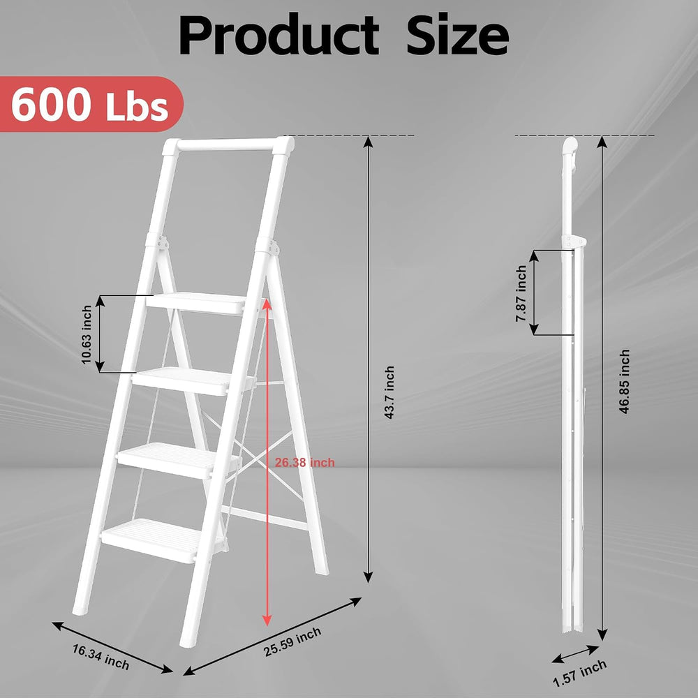 Step Ladder Foldable Folding Stool - 4 Step Stool with Wide Anti-Slip Pedal, ...