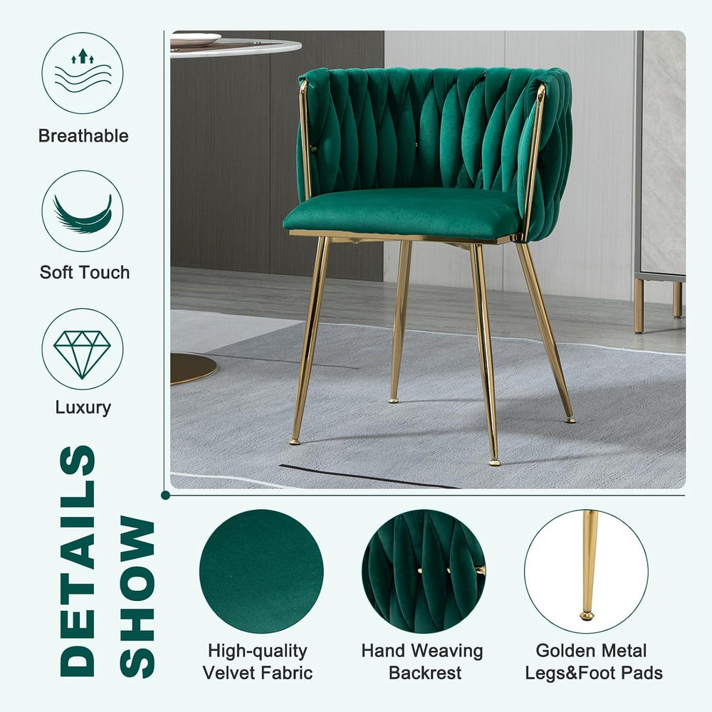 NIOIIKIT Modern Velvet Dining Chairs Set of 2 Hand Weaving Accent Chairs Livi...