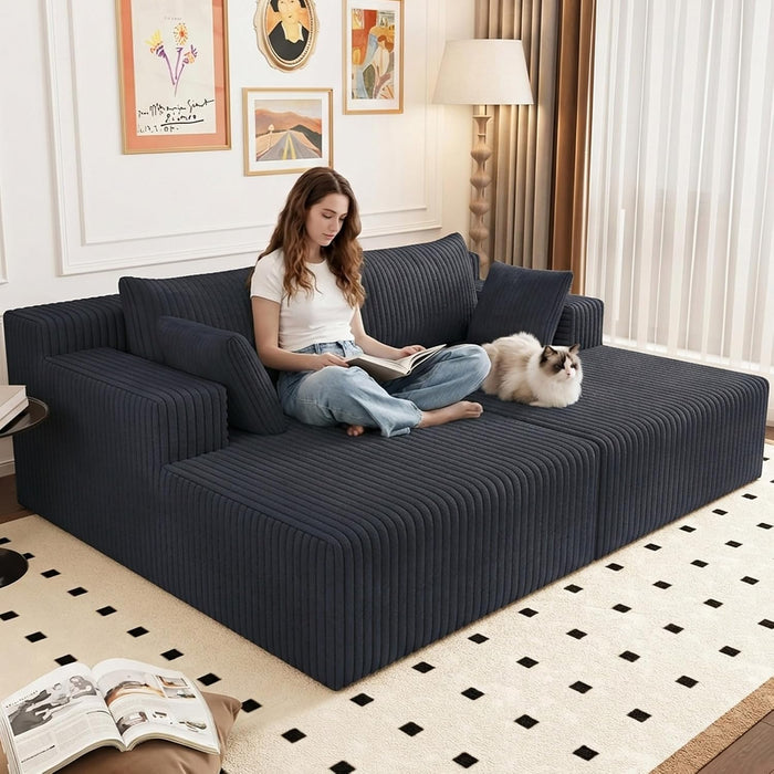 70.8" Oversized Double Chaise Lounge Indoor, Upholstered Deep Seat Cloud Couch Corduroy Lounge Chair, Modern Sofa Bed Loveseat Sleeper Chair for Living Room Bedroom Apartment,Dark Gray