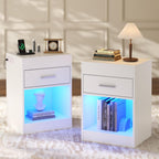 Auromie Set of 2 Nightstand with Charging Station and LED Lights, Bedside Table with Hidden Compartment for Valuables Storage, Concealment Furniture with Lock Cabinet and Power Outlets… (Whie- 2pcs)