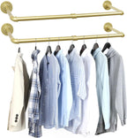 2 Packs Gold Industrial Pipe Clothes Rack,36 inch Pipe Garment Rack Hanging Rod Bar for Closet Storage,Laundry Room Up to Max Load 135lbs