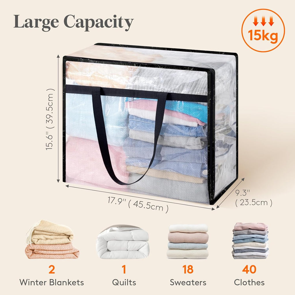 Lifewit 6 Pack Clear Blanket Storage Bags, Foldable Plastic Clothes Organizer with Zipper, Closet Organization Containers and Moving Bag for Comforter, Bedding, Duvet, 40L