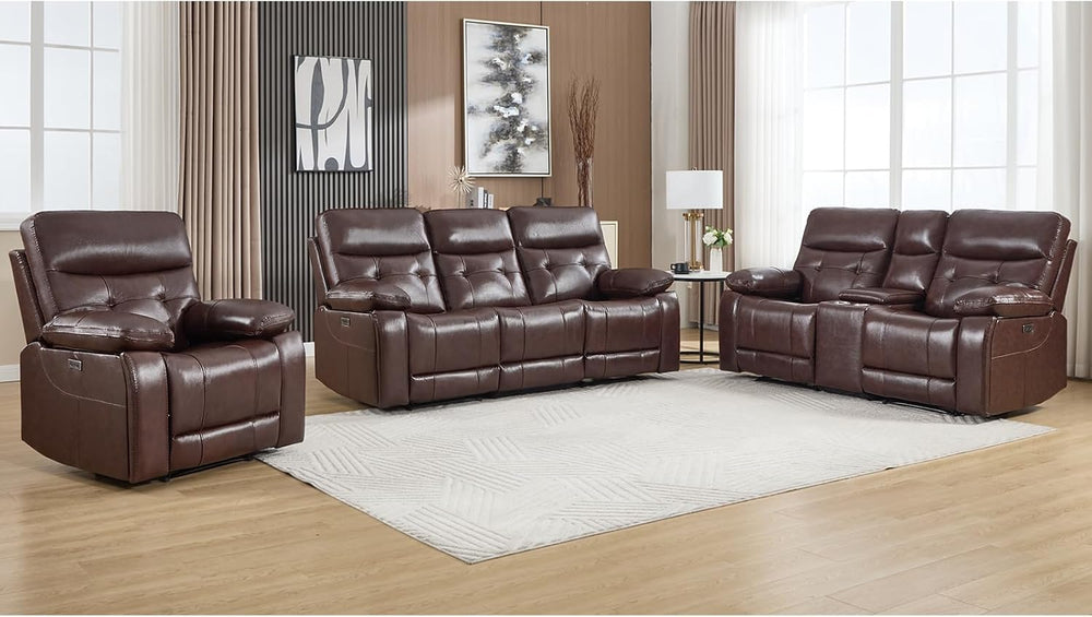 CANMOV Genuine Leather Power Reclining Sofa Set,Living Room Furniture Sofa Se...