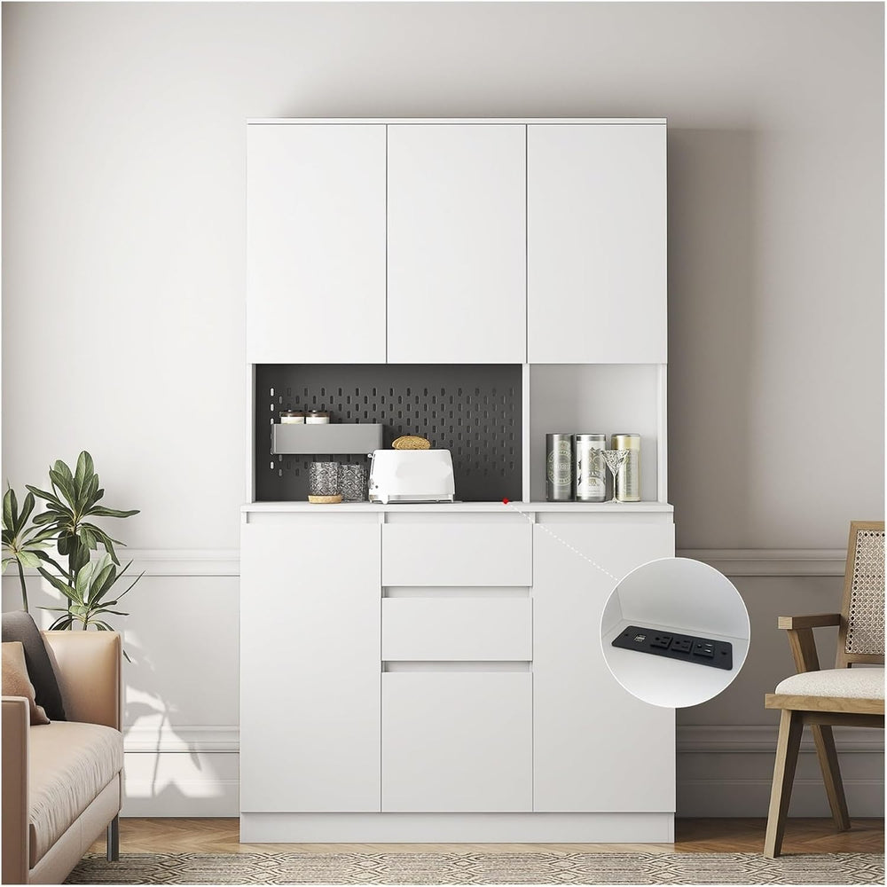 74” Kitchen Sideboard with Charging Function with 6 Doors, 3 Shelves and 2 Dr...