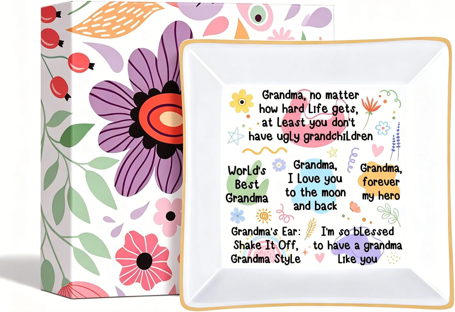 PUDDING CABIN Best Grandma Gifts from Grandchildren: Ceramic Ring Dish - Blessed to have a grandma like you - Gift for Grandma Mothers Day, Birthday, Christmas & Wedding