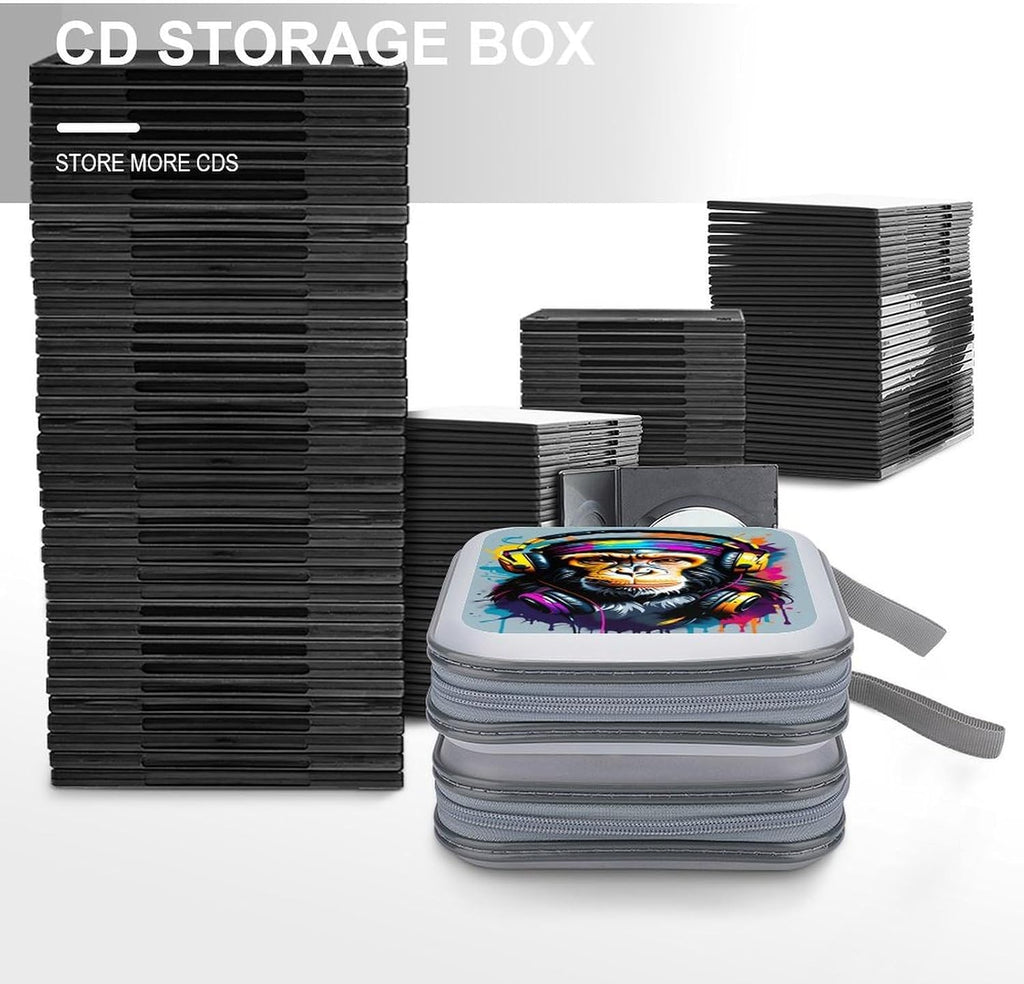 Watercolor Monkey CD DVD Case Holder, 40 Disc Storage Wallet with Exclusive Printed Design, Zipper Closure And Handle for Music Movies Games Travel Car