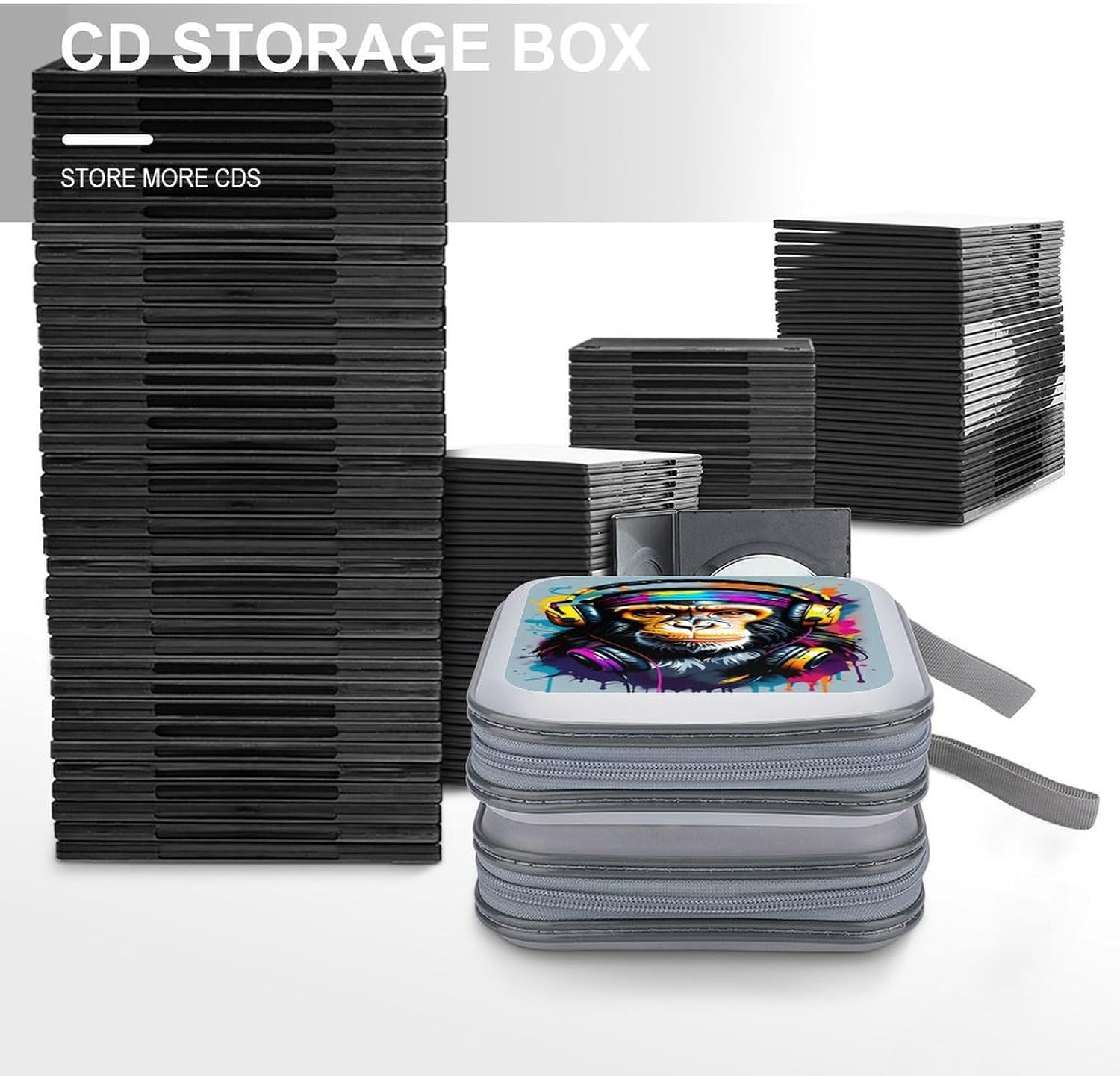 Watercolor Monkey CD DVD Case Holder, 40 Disc Storage Wallet with Exclusive Printed Design, Zipper Closure And Handle for Music Movies Games Travel Car