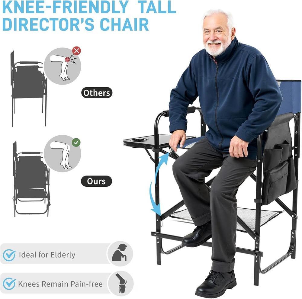2 Piece 26" Tall Directors Chair Height Seat Folding, Blue/Grey