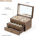 Meangood Jewelry Box Organizer for Women, 3 Layer Large Jewelry Storage Case, Rustic Wooden Jewelry Box with Mirror & Ring Tray for Necklace Earring Bracelets Rings, Vintage Style (Walnut)