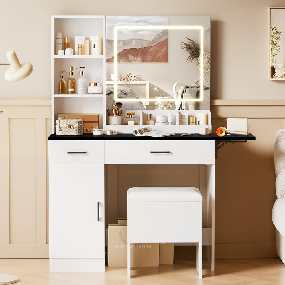 KAMABOKO White Vanity Desk with Mirror and Lights | Women Makeup Vanity with ...