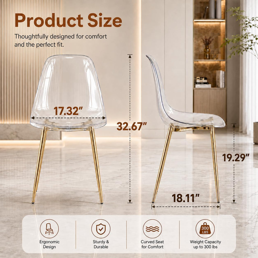 JUFU Acrylic Dining Chairs Set of 6, Modern Clear Chairs with Transparent Sea...
